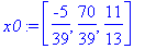 x0 := vector([-5/39, 70/39, 11/13])